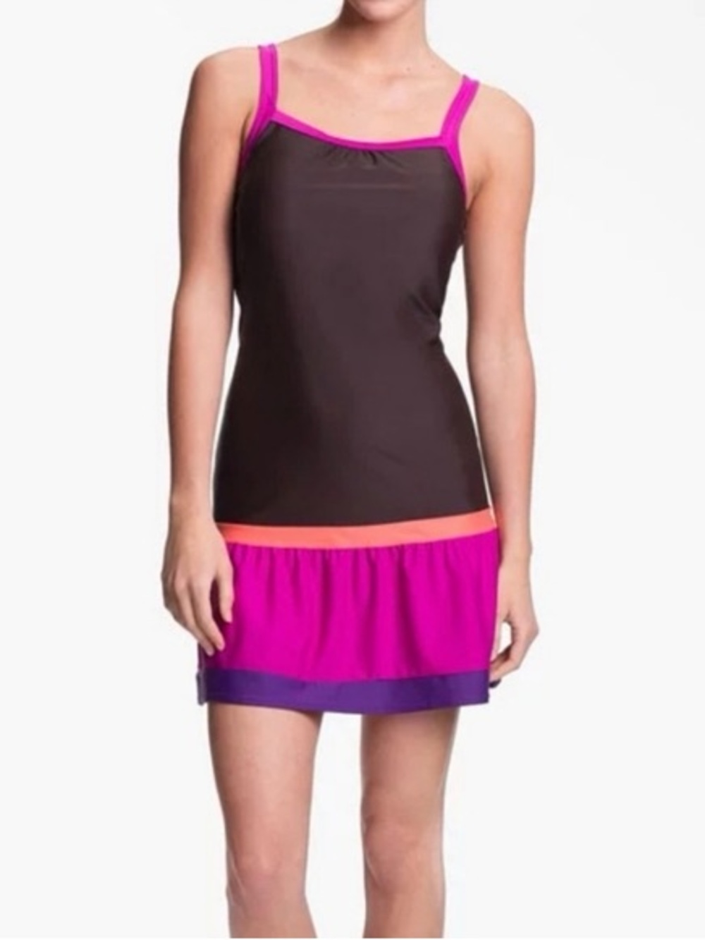 Prana Women’s Swimsuit Bathing Suit Summer Fun Swim Dress in Brown Pink S